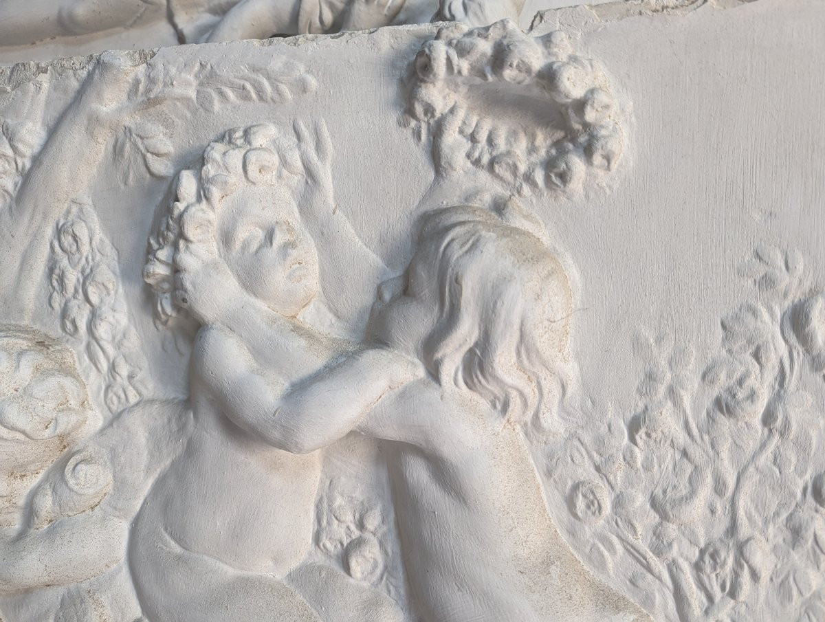 Plaster Bas-relief, A Lively Scene Of Putti In A Bucolic Setting, 18th Century-photo-3