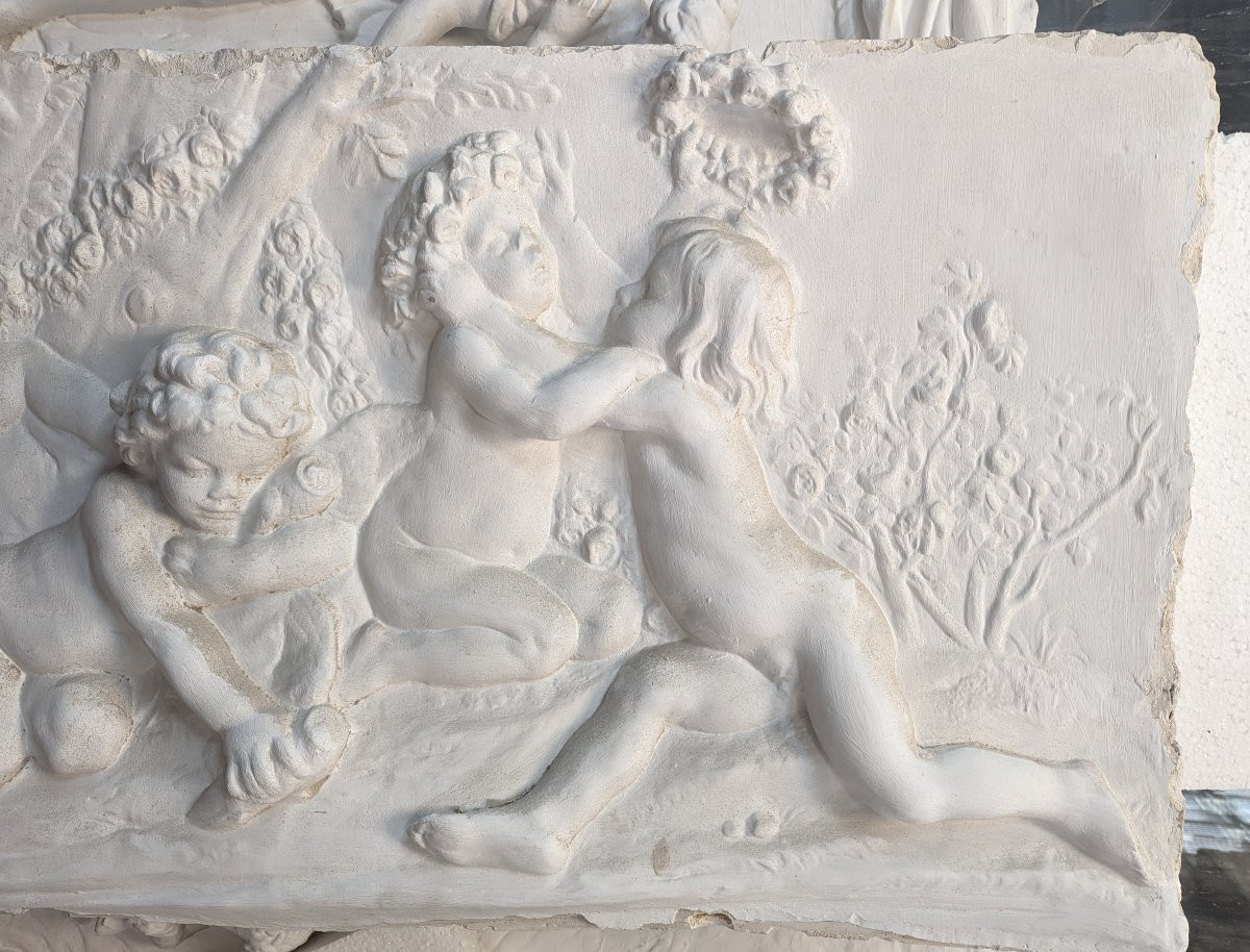 Plaster Bas-relief, A Lively Scene Of Putti In A Bucolic Setting, 18th Century-photo-4