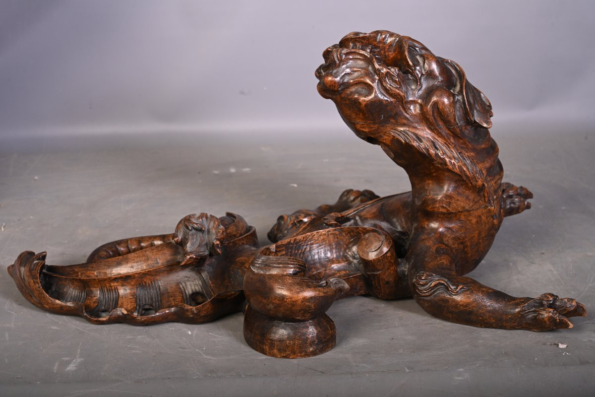 Élément sculpté représentant un dragon – Bois sculpté, XVIIIIe siècle-photo-8