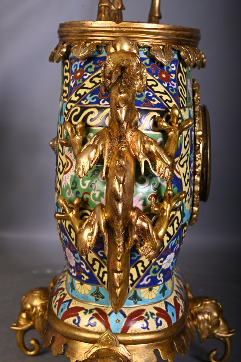 The Crystal Staircase (attributed To), A Japanese-style Clock In Cloisonné Enamel And Gilt Bronze-photo-5