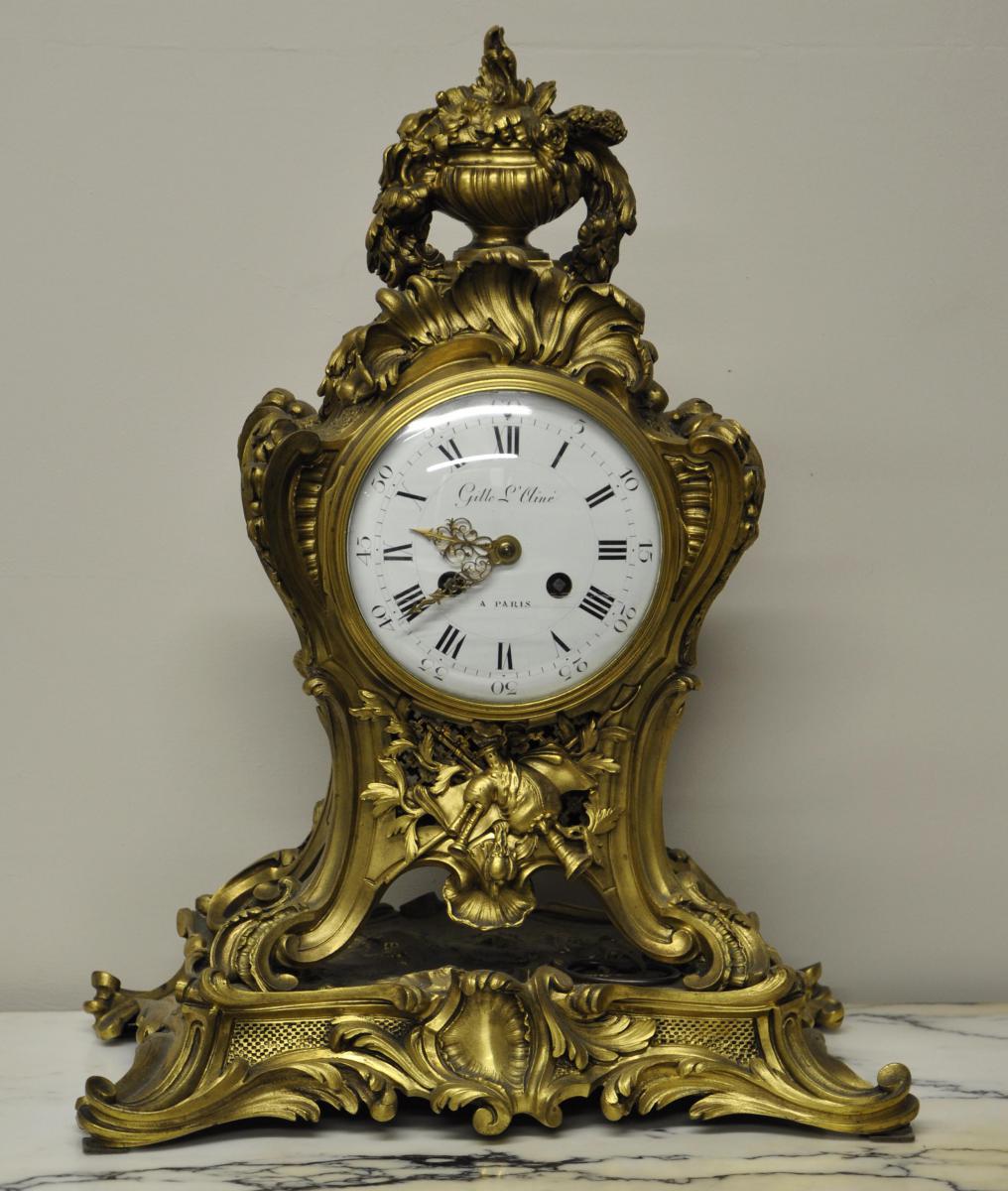 Louis XV Style Gilt Bronze Clock By Gille Ainé