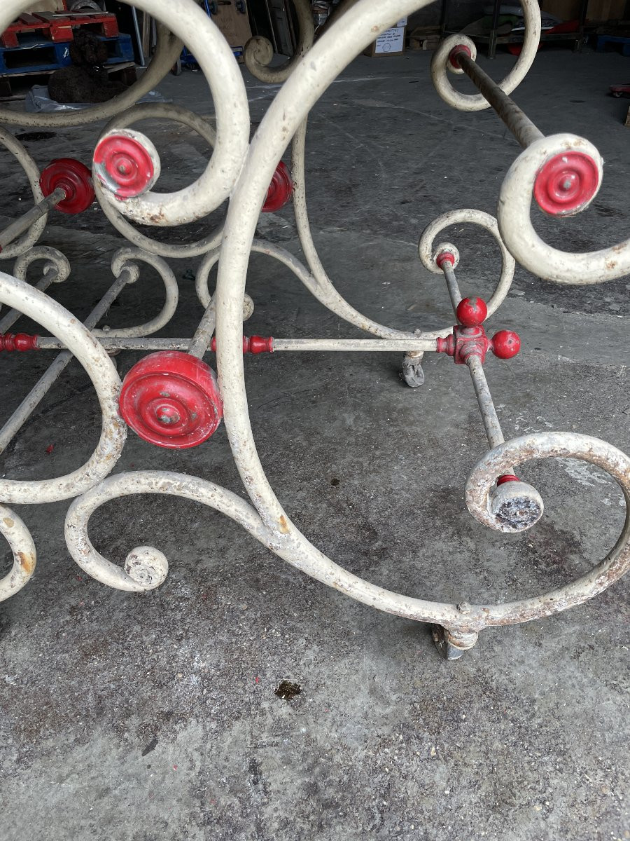 Antique Art Nouveau Butcher's Block, Wrought Iron And Marble-photo-1