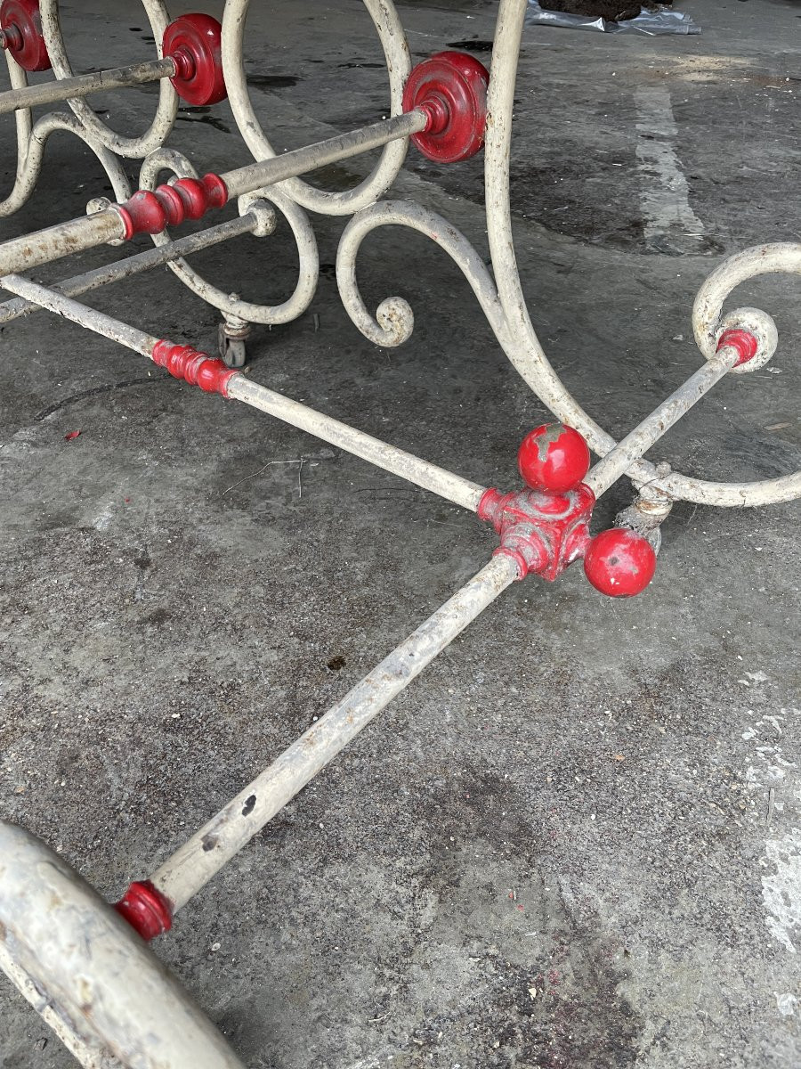 Antique Art Nouveau Butcher's Block, Wrought Iron And Marble-photo-2