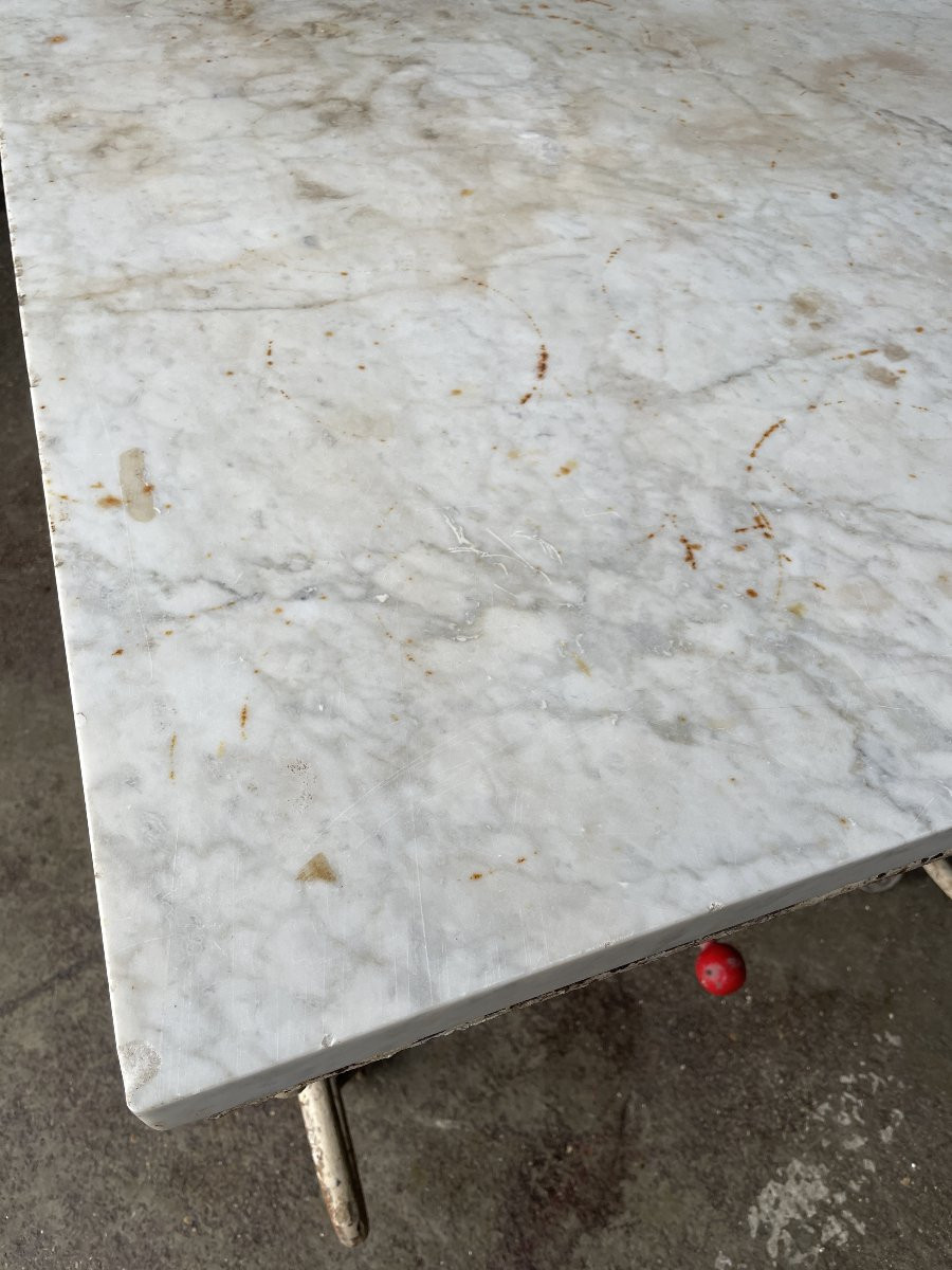 Antique Art Nouveau Butcher's Block, Wrought Iron And Marble-photo-4