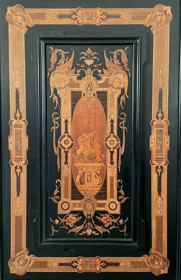 Napoleon III Period Side Table In Blackened Pearwood And Light Wood Marquetry-photo-2