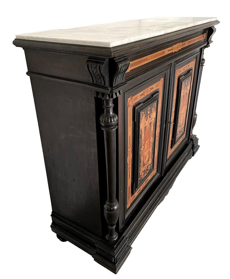 Napoleon III Period Side Table In Blackened Pearwood And Light Wood Marquetry-photo-3