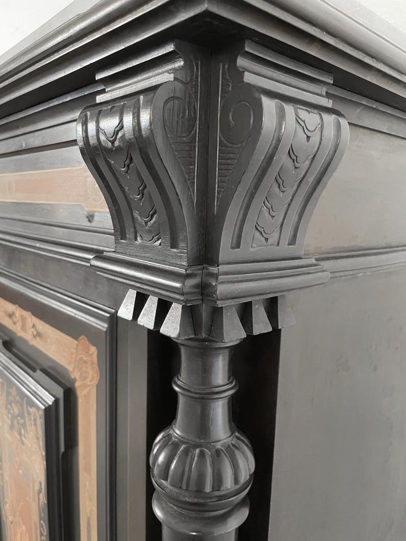 Napoleon III Period Side Table In Blackened Pearwood And Light Wood Marquetry-photo-6