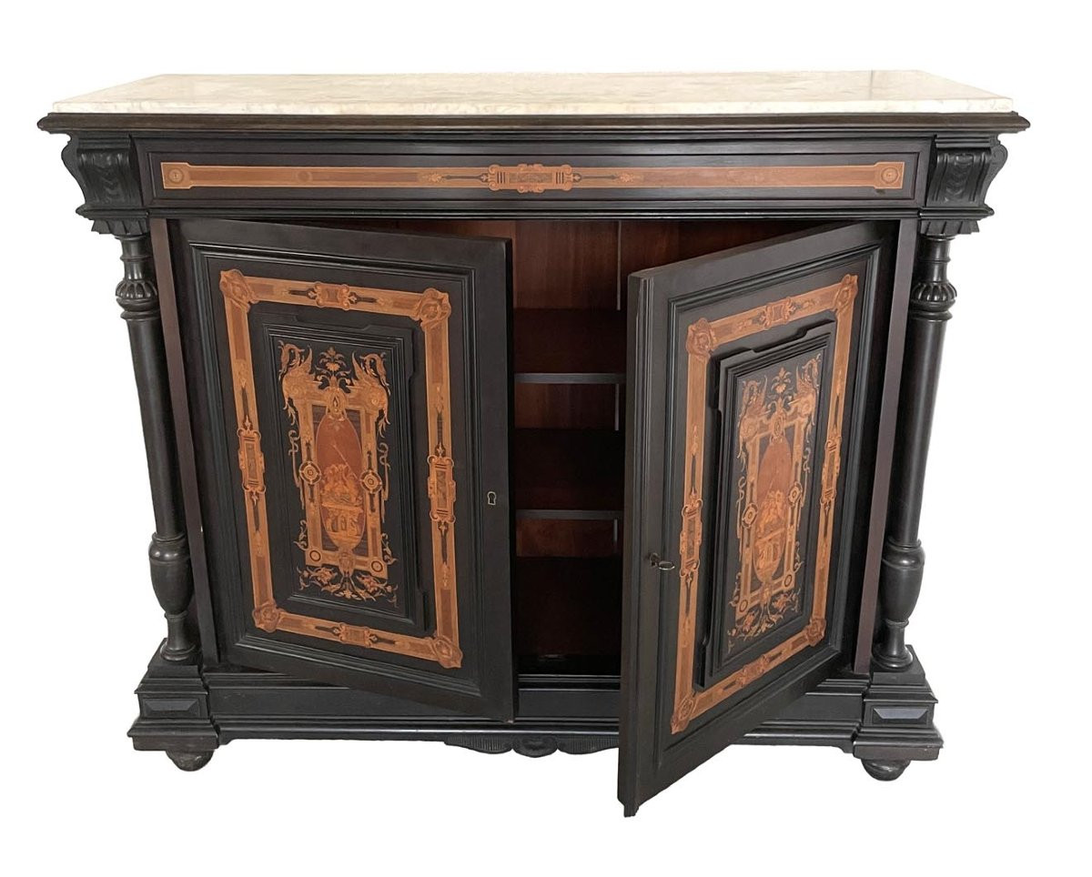 Napoleon III Period Side Table In Blackened Pearwood And Light Wood Marquetry-photo-8