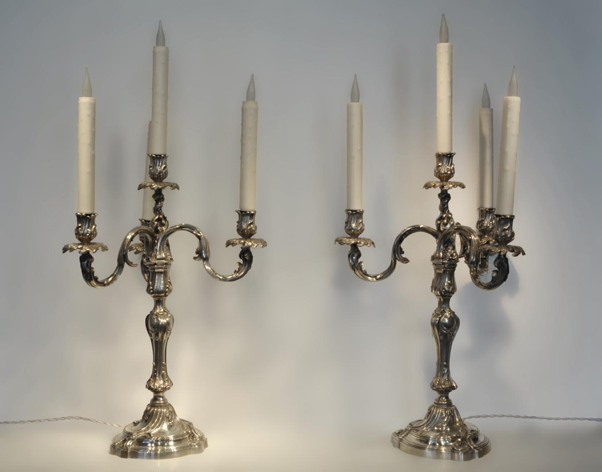 Exceptional Pair Of Louis XV Style Silver Candlesticks By Boin-taburet