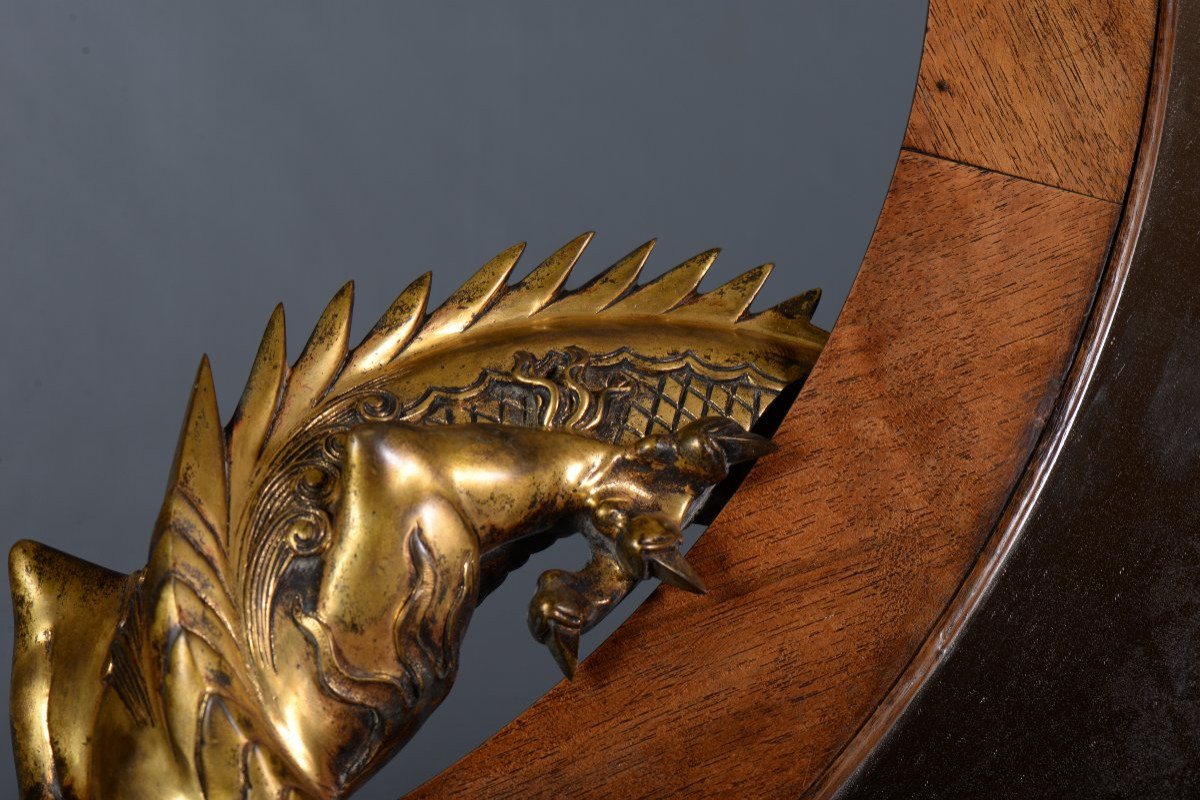 Gabriel Viardot (att. To) - Rare Japanese-style Mirror In The Shape Of A Crescent Moon With A Bronze Dragon-photo-1