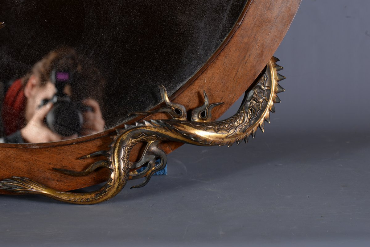 Gabriel Viardot (att. To) - Rare Japanese-style Mirror In The Shape Of A Crescent Moon With A Bronze Dragon-photo-2