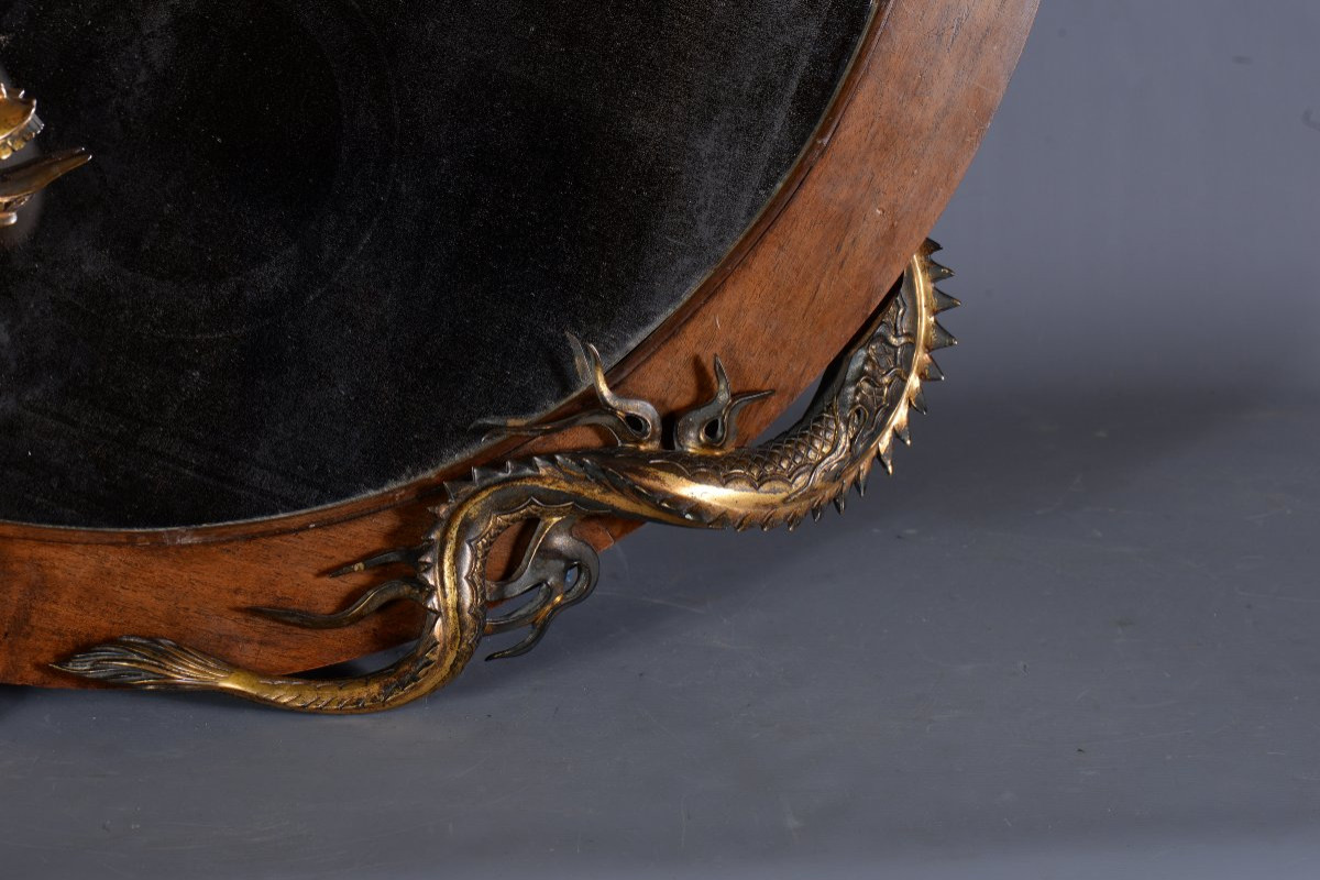 Gabriel Viardot (att. To) - Rare Japanese-style Mirror In The Shape Of A Crescent Moon With A Bronze Dragon-photo-4