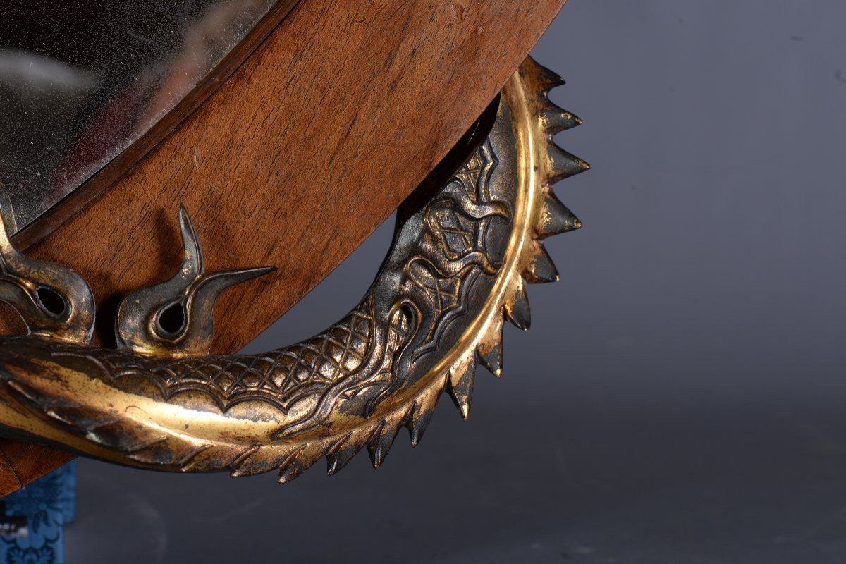 Gabriel Viardot (att. To) - Rare Japanese-style Mirror In The Shape Of A Crescent Moon With A Bronze Dragon-photo-5