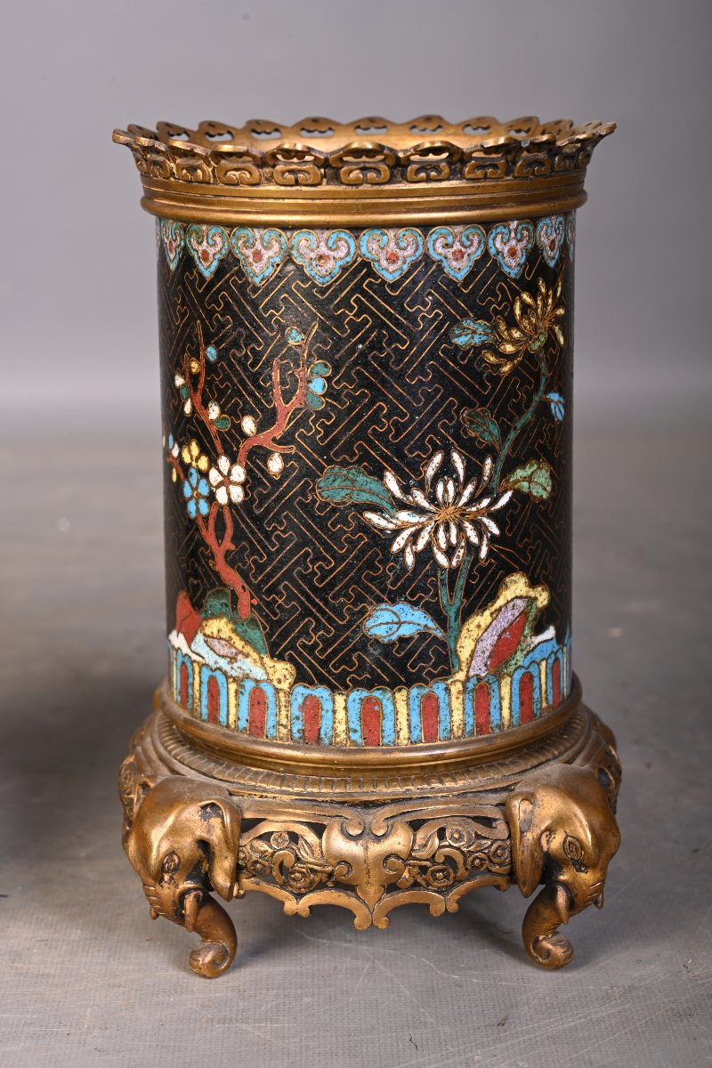 Paire de pots japonisants en bronze cloisonné, XIXe siècle-photo-2