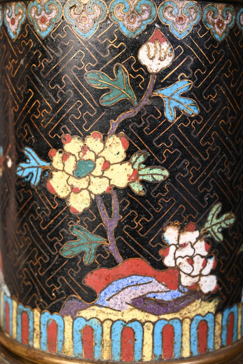 Paire de pots japonisants en bronze cloisonné, XIXe siècle-photo-3