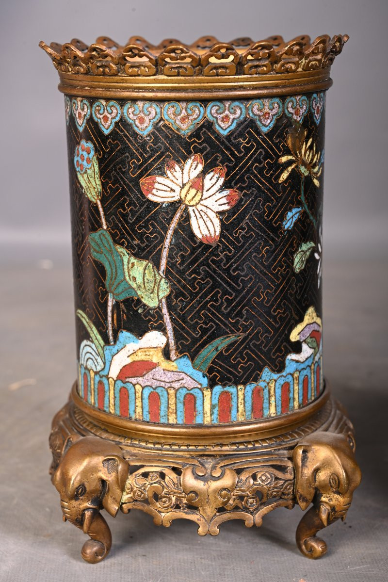 Paire de pots japonisants en bronze cloisonné, XIXe siècle-photo-3