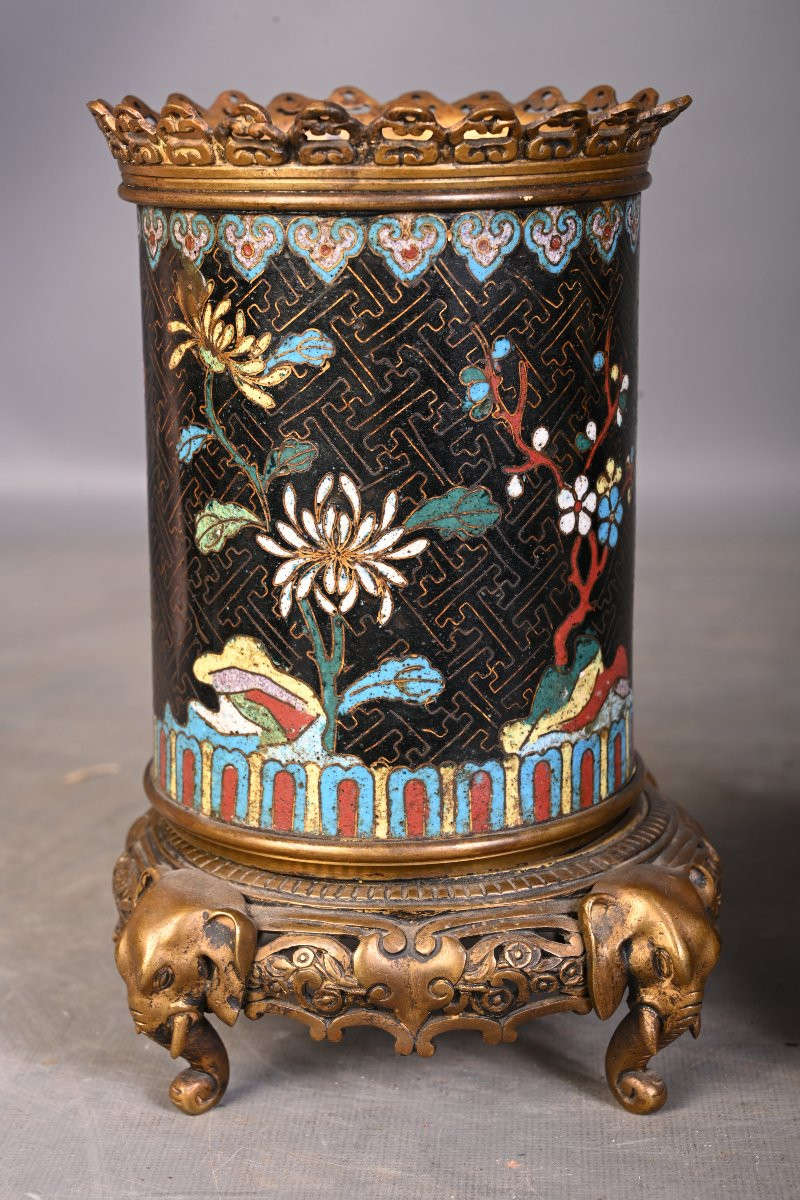 Paire de pots japonisants en bronze cloisonné, XIXe siècle-photo-5