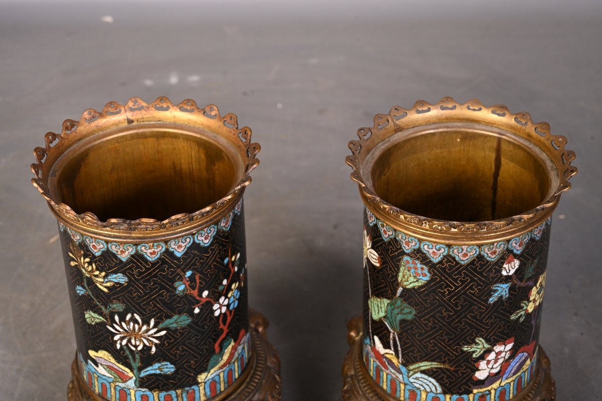 Paire de pots japonisants en bronze cloisonné, XIXe siècle-photo-6