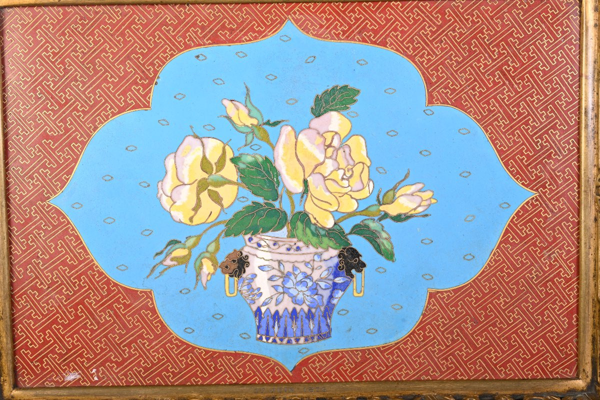 Plateau japonisant en bronze doré et plaque émaillée, monogrammé “J.B” et daté “1er juin 1876”-photo-4