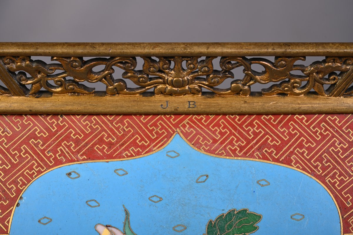 Plateau japonisant en bronze doré et plaque émaillée, monogrammé “J.B” et daté “1er juin 1876”-photo-3