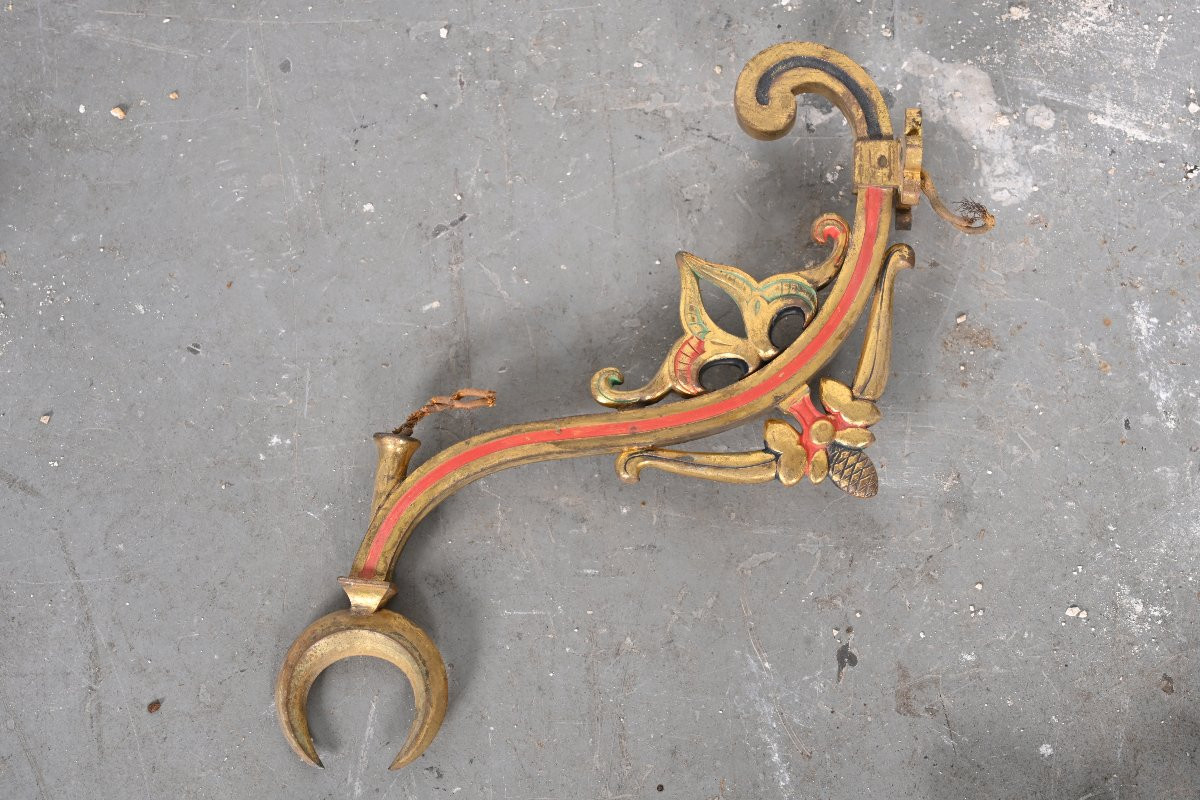 Ensemble de 7 appliques de théâtre en bronze doré polychrome, XIXe siècle-photo-4