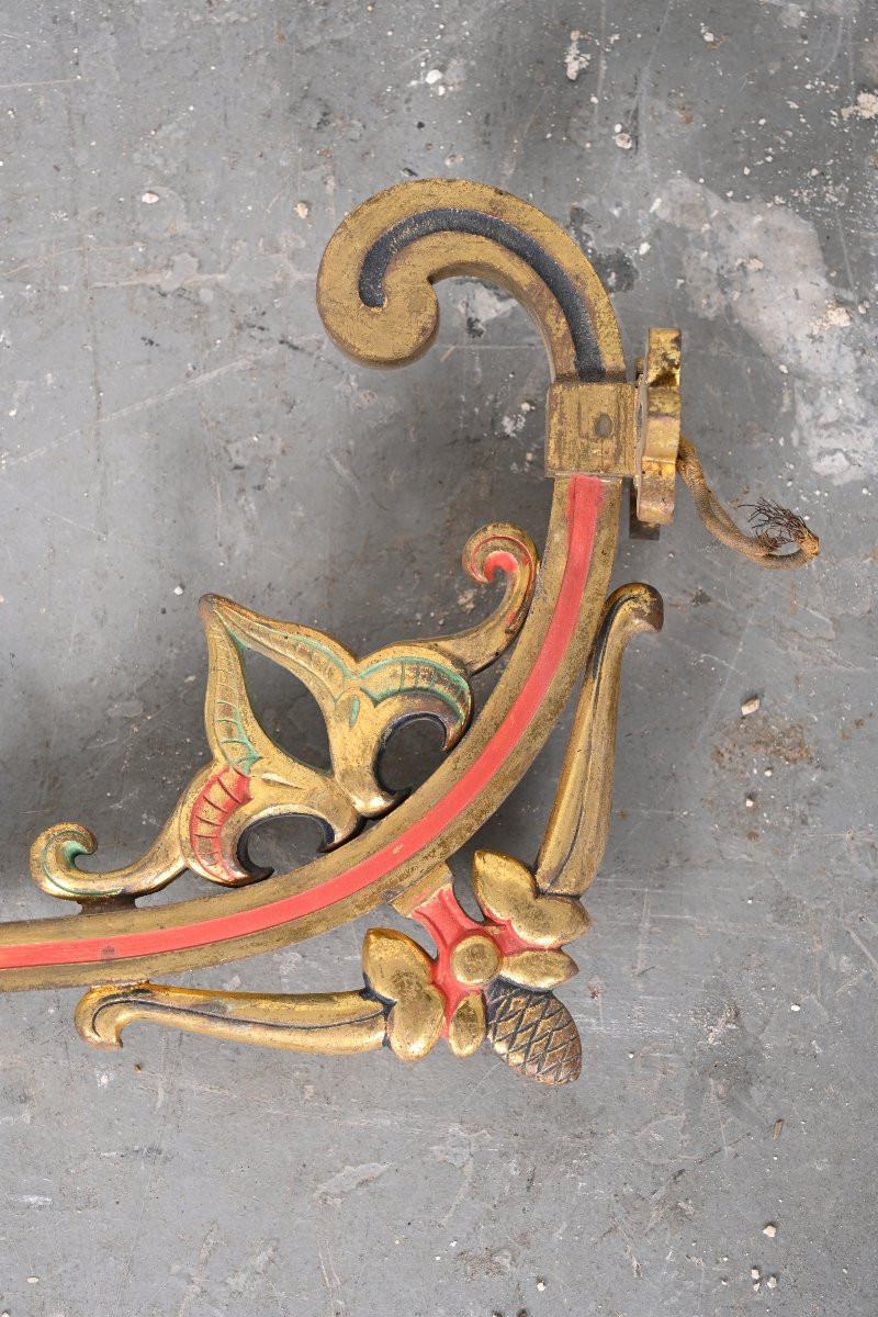 Ensemble de 7 appliques de théâtre en bronze doré polychrome, XIXe siècle-photo-1