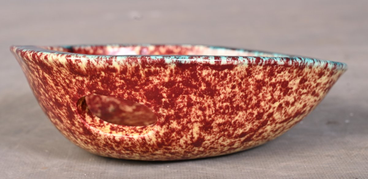Signed Glazed Ceramic Bowl With A Hollow Rim, Accolay Pottery-photo-3