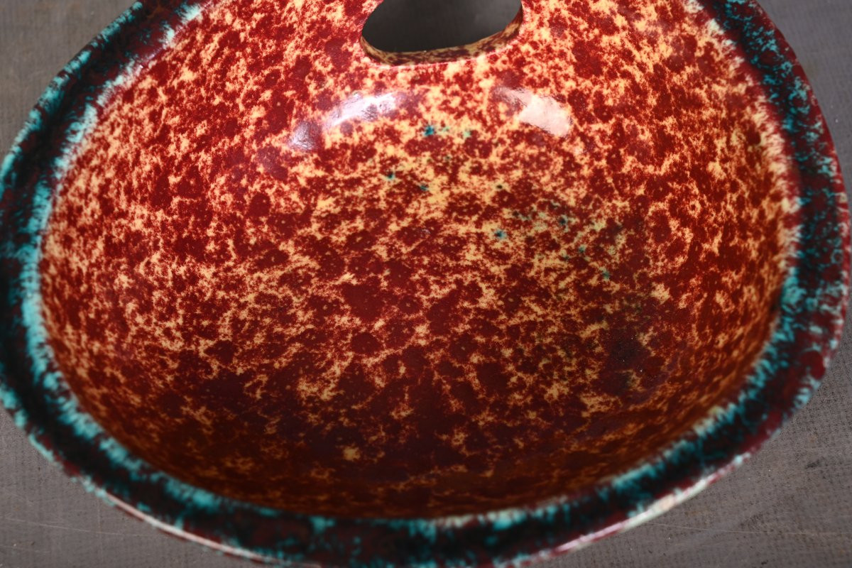 Signed Glazed Ceramic Bowl With A Hollow Rim, Accolay Pottery-photo-2