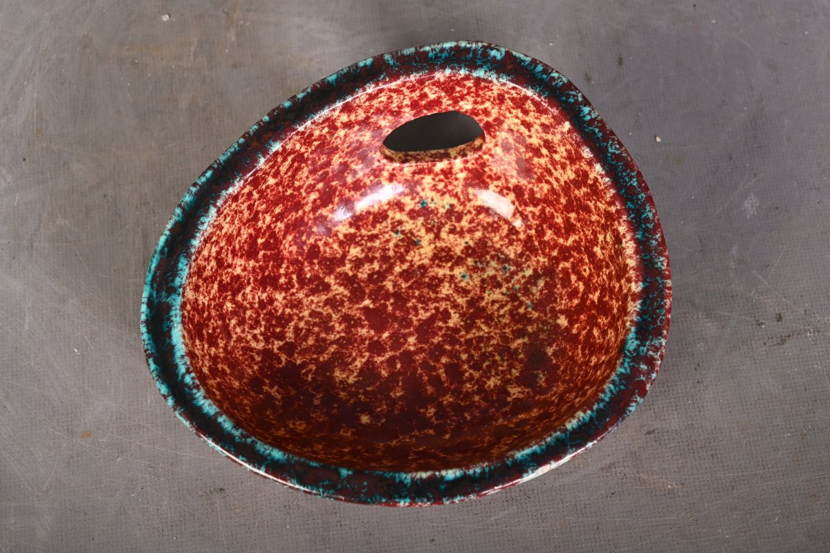 Signed Glazed Ceramic Bowl With A Hollow Rim, Accolay Pottery-photo-3