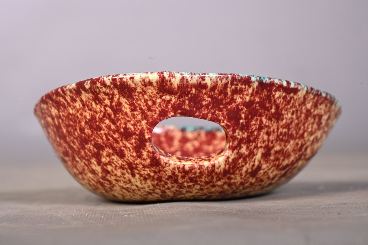 Signed Glazed Ceramic Bowl With A Hollow Rim, Accolay Pottery-photo-4