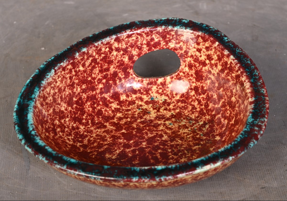 Signed Glazed Ceramic Bowl With A Hollow Rim, Accolay Pottery