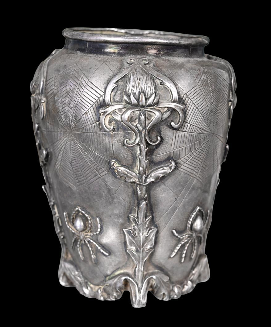 Small Art Nouveau Vase With Spiders And Thistles-photo-3
