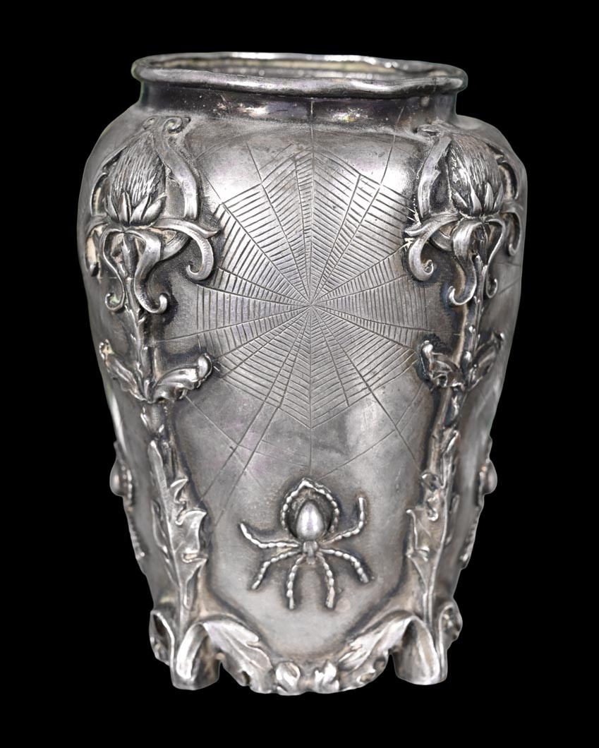Small Art Nouveau Vase With Spiders And Thistles