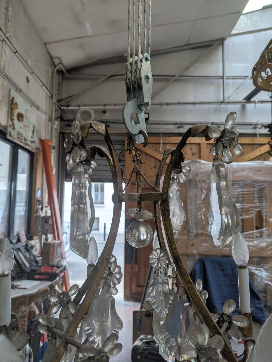 Louis XV-style Gilded Wrought-iron And Crystal Pendants Cage Chandelier-photo-3