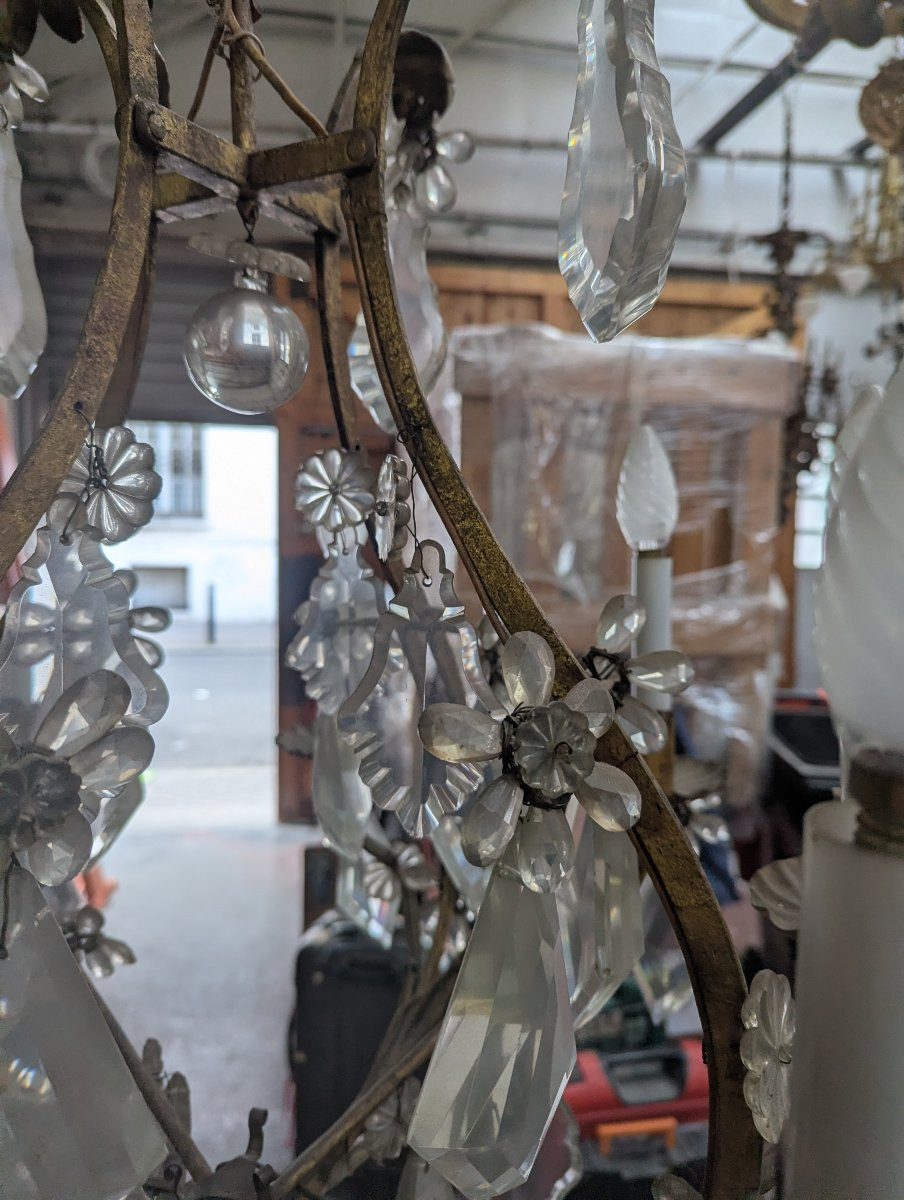 Louis XV-style Gilded Wrought-iron And Crystal Pendants Cage Chandelier-photo-4