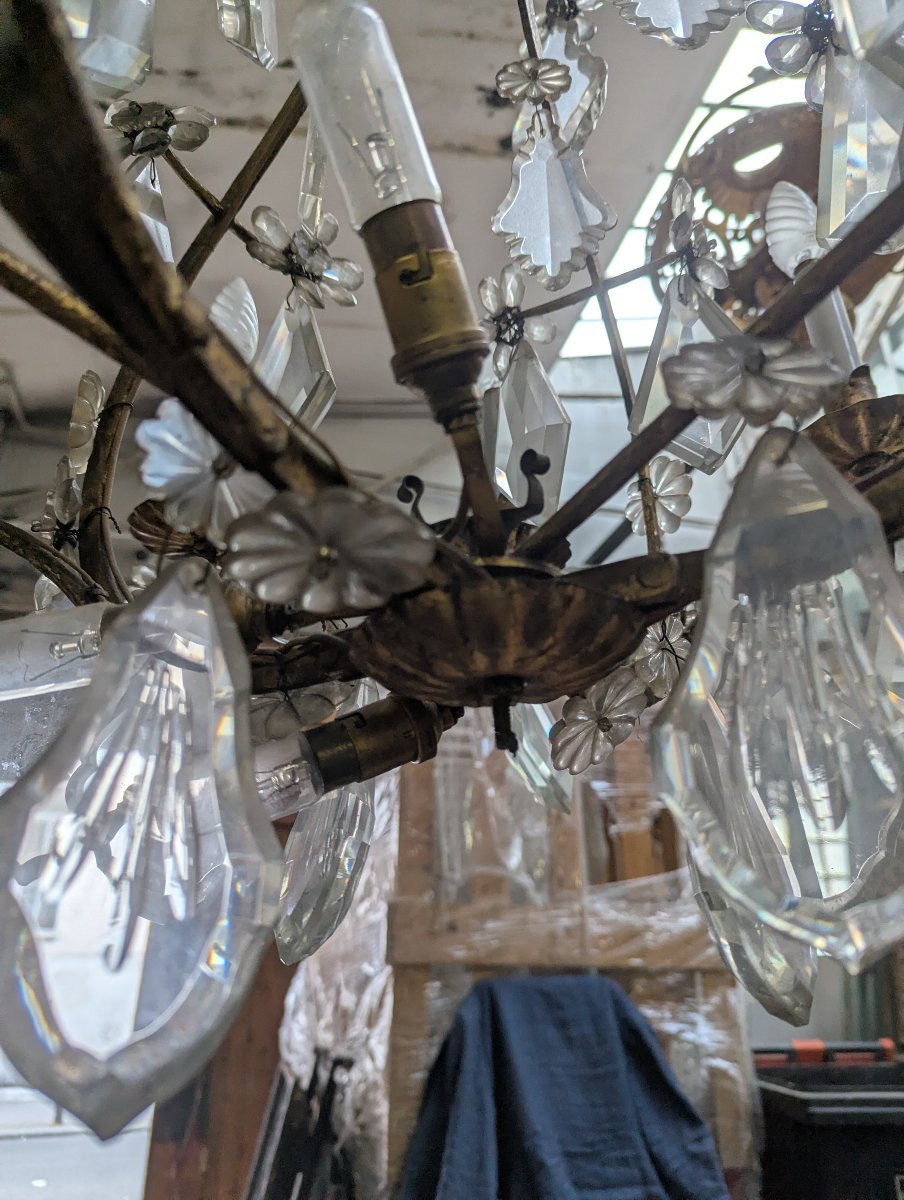 Louis XV-style Gilded Wrought-iron And Crystal Pendants Cage Chandelier-photo-1