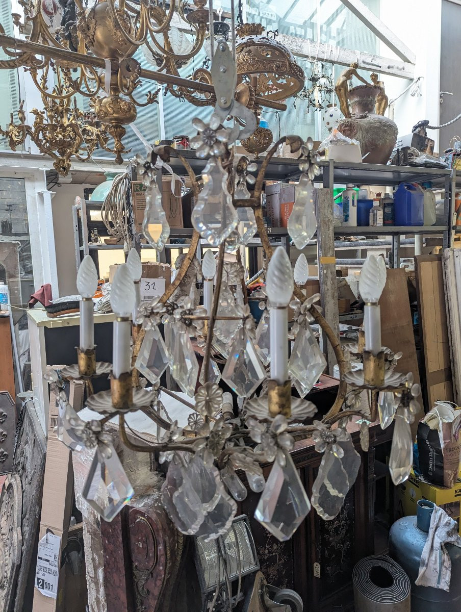 Louis XV-style Gilded Wrought-iron And Crystal Pendants Cage Chandelier-photo-2
