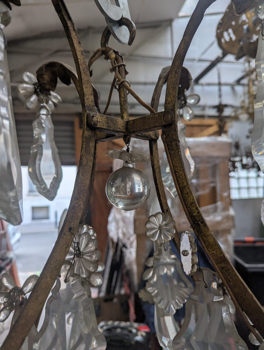 Louis XV-style Gilded Wrought-iron And Crystal Pendants Cage Chandelier-photo-4