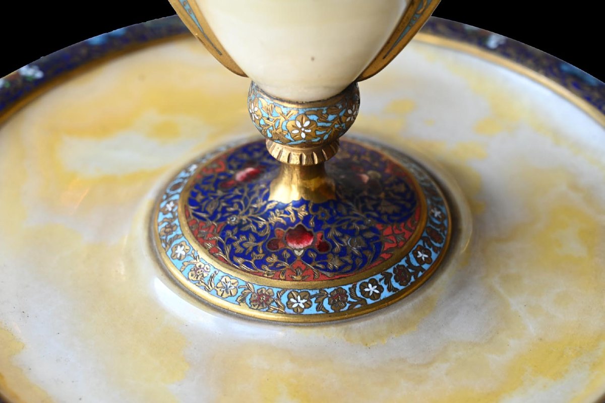 Onyx And Champlevé Enamel Centerpiece-photo-3