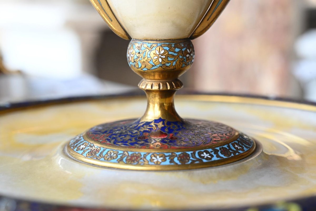Onyx And Champlevé Enamel Centerpiece-photo-4