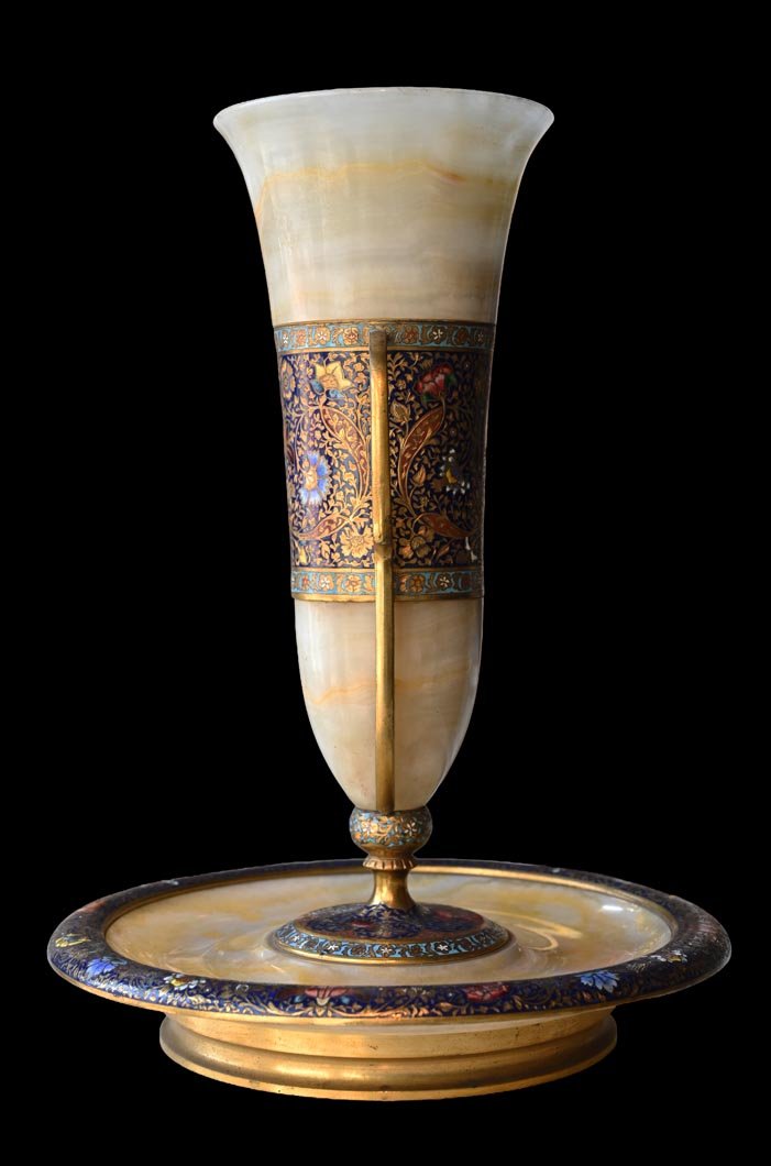 Onyx And Champlevé Enamel Centerpiece-photo-5