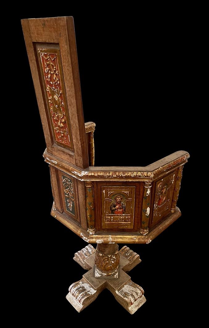Renaissance Swivel Armchair With Polychrome Decoration-photo-2