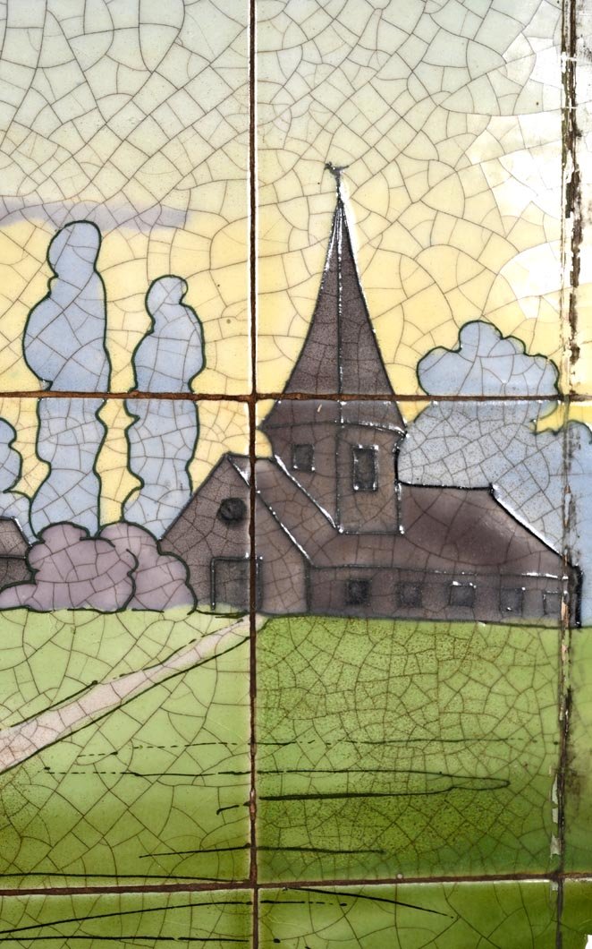 Earthenware Tile Wall Panel Decorated With A Pivot Mill In A Village Landscape-photo-3