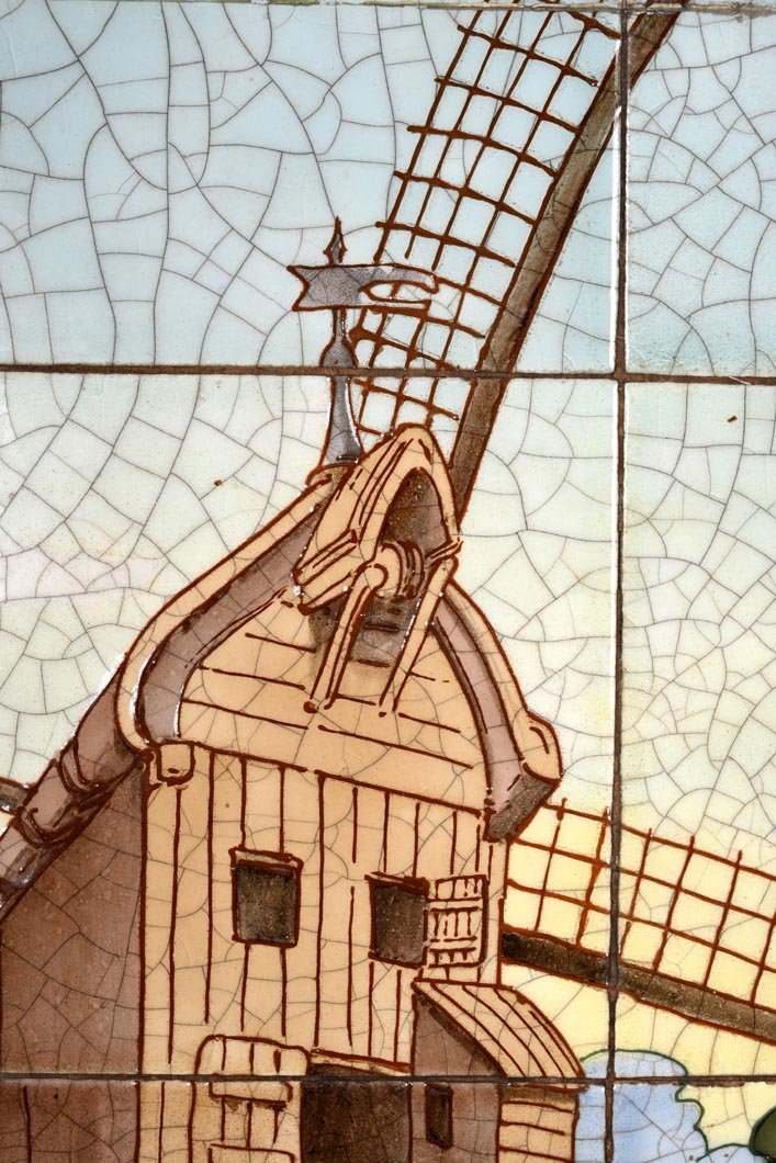 Earthenware Tile Wall Panel Decorated With A Pivot Mill In A Village Landscape-photo-4