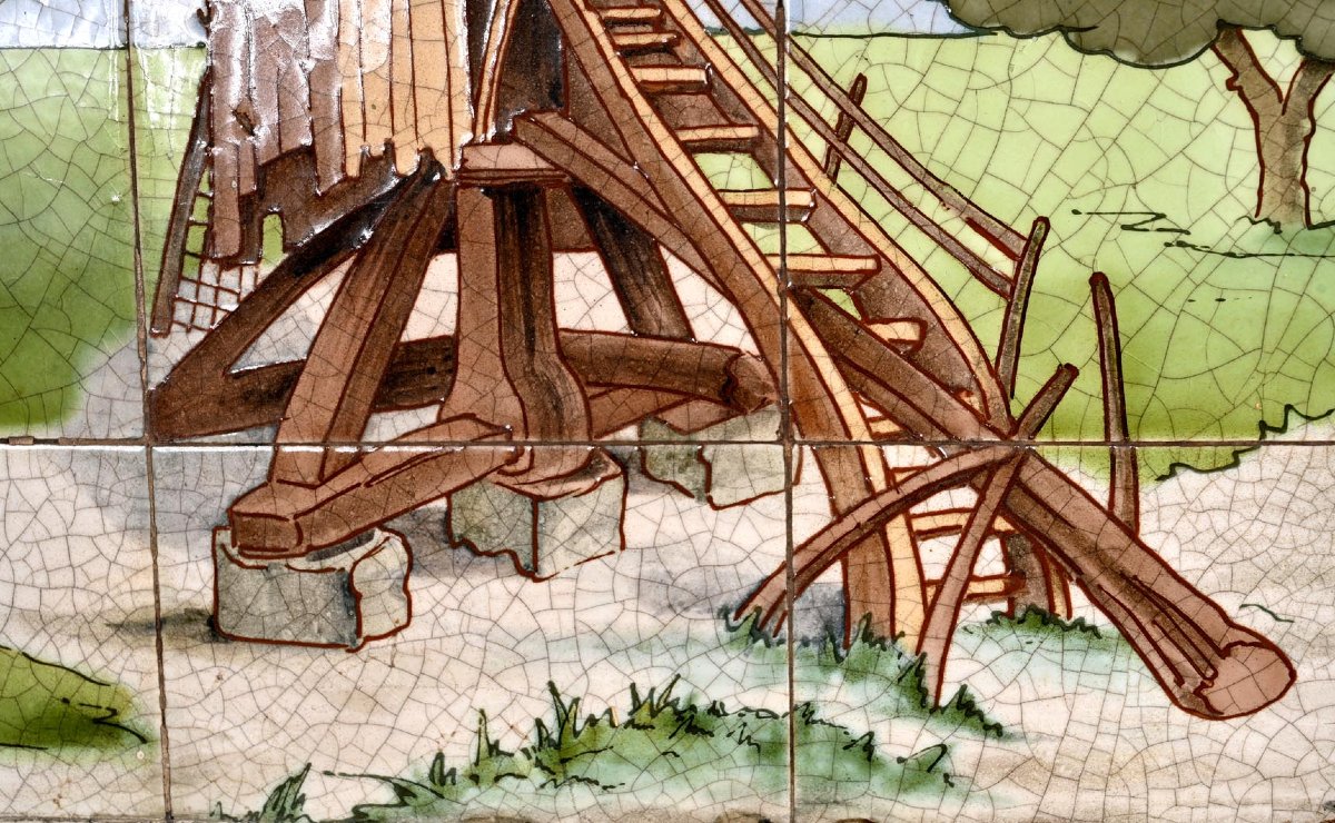 Earthenware Tile Wall Panel Decorated With A Pivot Mill In A Village Landscape-photo-1