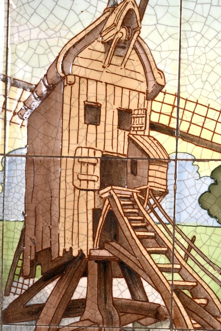 Earthenware Tile Wall Panel Decorated With A Pivot Mill In A Village Landscape-photo-3