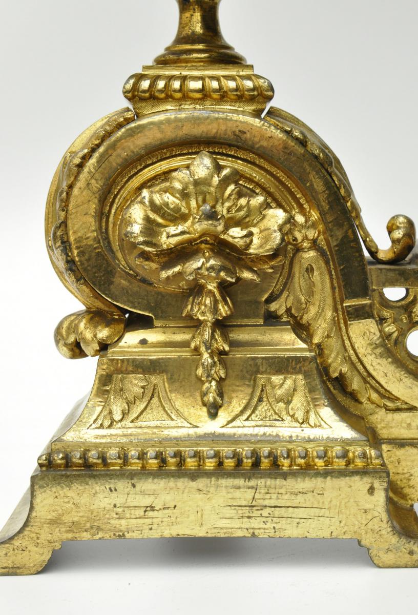 Pair Of Chenet In Gilded Bronze With Putti-photo-3