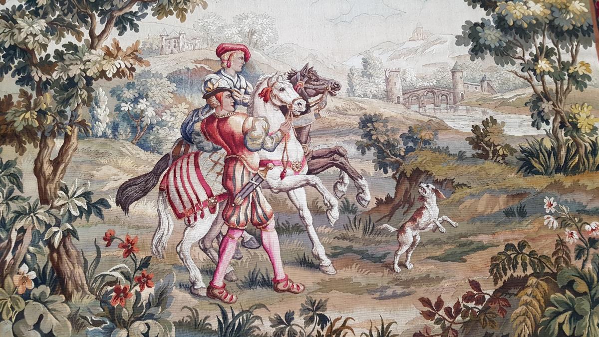 Tapisserie d'Aubusson, scène de chasse, vers 1900