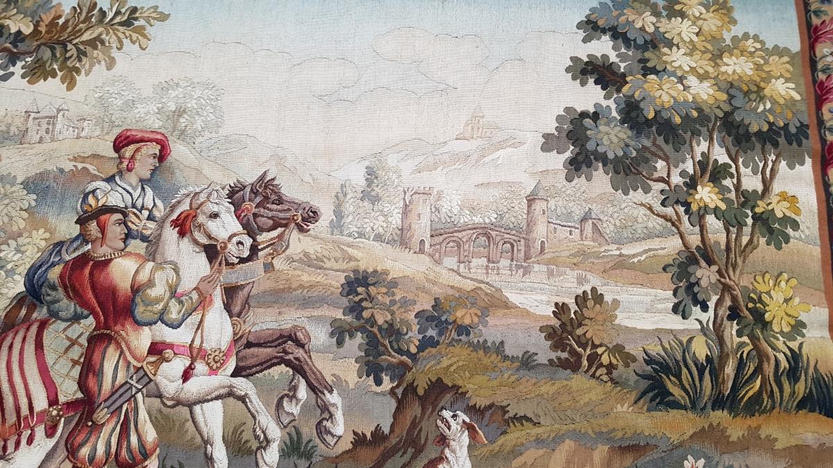 Aubusson Tapestry, Hunting Scene, 1900-photo-3