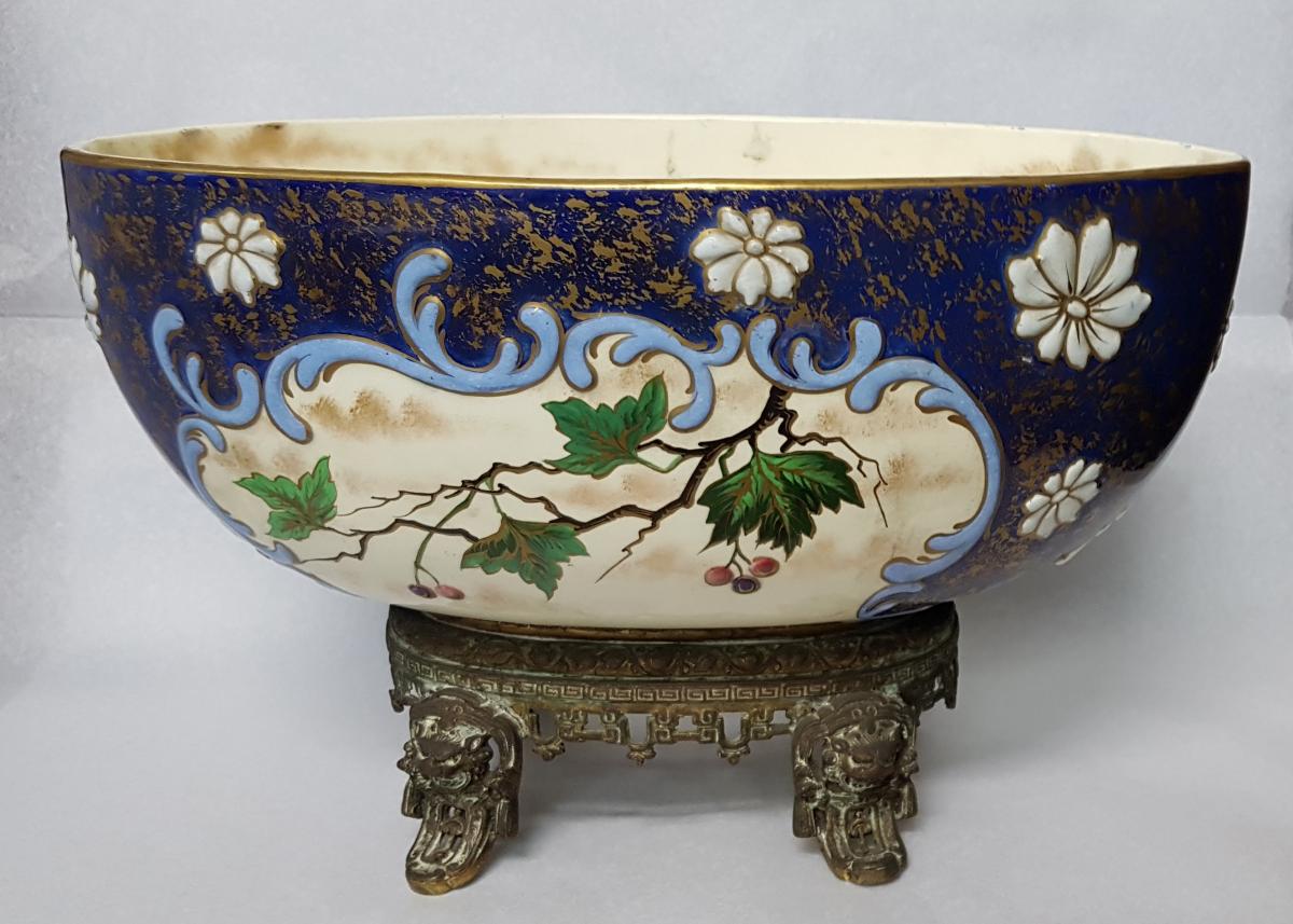 Emile Galée Porcelain Planter Mounted Bronze-photo-2